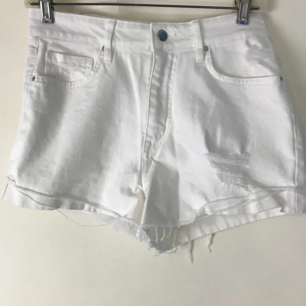 High Rise White denim raw edge cutoff shorts size6